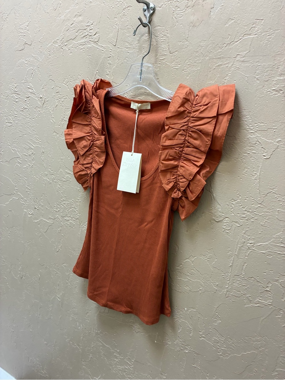 Ulla Johnson Rust Ruffle Sleeve Ribbed Tank - Picture 2 of 5